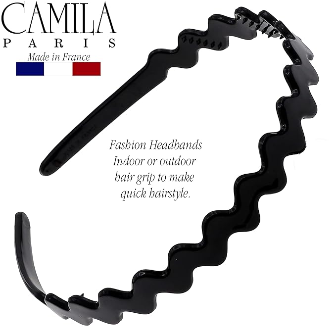 Camila Paris CP3295 French Headband for Women, Black, Strong Hold Grip Women's Hair Band, Ligth and Very Flexible, No Slip and Durable Styling Girls Hair Accessories, Made in France