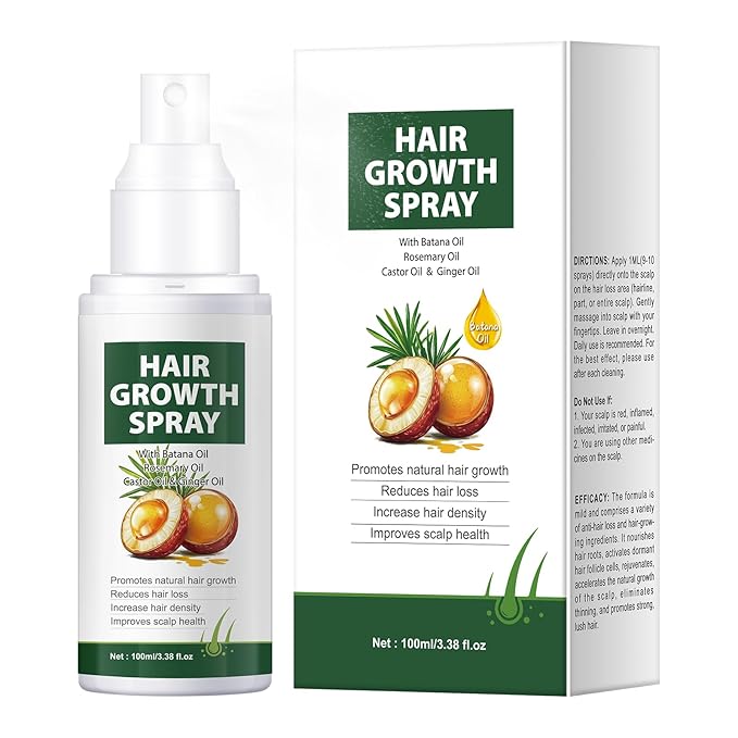 Hair Growth Oil Spray Batana Oil Dr Sebi Organic With Rosemary Castor Ginger, Natural Hair Loss Treatments for Women Men Promotes Regrowth Reduces Loss Thinning Strengthen Scalp Nourishes Dry