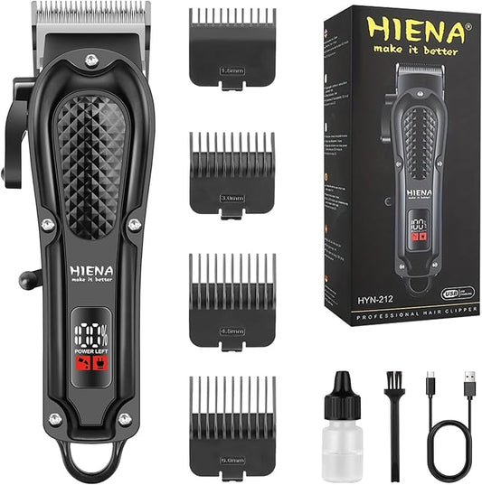 HIENA PRO Professional Hair Clippers for Men, Cordless&Corded Barber Clippers for Hair Cutting, Rechargeable Beard Trimmer, LED Display, Gifts for Men (Black)