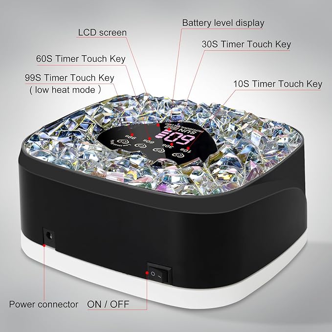 LIMEGIRL UV LED Nail Lamp Kit for Gel Polish Professional Fast Black Diamond Design Curing Dryer Light Set with 4 Timers and Gloves Cordless Rechargeable Nail Art Cure Machine at Home and Salon