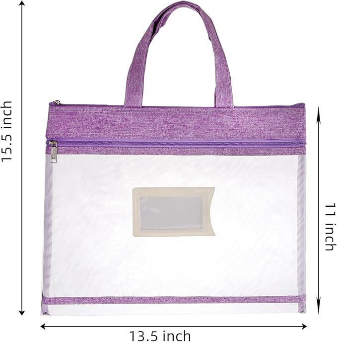 AVLA 4 Pack Student Book Pouches, A4 Mesh Zipper Bag with Handle, File Document Puzzle Bag with Name Card Pocket for Organizing Storage Board Games, School Office Appliances, Convenient to Carry