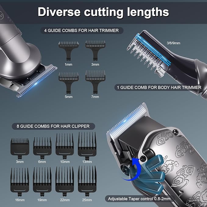 Hatteker Professional Hair Clippers for Men Beard Trimmer Clippers and Trimmer Set Waterproof T-Blade Trimmer Cordless Grooming Kit Nose Body Hair Trimmer Barber Clippers Hair Cutting Kit