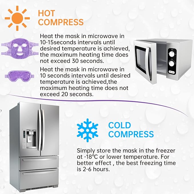 ZNÖCUETÖD Cooling Ice Face Eye Mask for Reducing Puffiness, Bags Under Eyes,Sinus,Redness,Pain Relief,Dark Circles, Migraine,Hot/Cold Pack with Soft Plush Backing (Purple(1* Eye Mask+1*Face Mask))