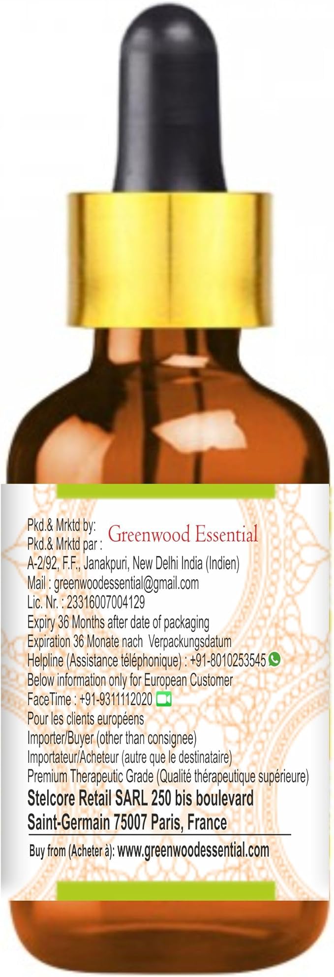 Greenwood Essential Bergamot Essential Oil (Citrus bergamia) with Glass Dropper | Pure | Non-Sticky | Non-Greasy | Lightweight | Men & Women | All Skin Types | Steam Distilled 100ml (3.38 oz)