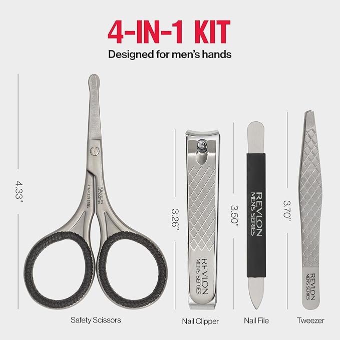 Revlon Men's Grooming Kit, 5-Piece Travel Essentials Set, Includes Clippers, Scissors, File, Tweezers and Carrying Case, Stocking Stuffer for Him, 1 count