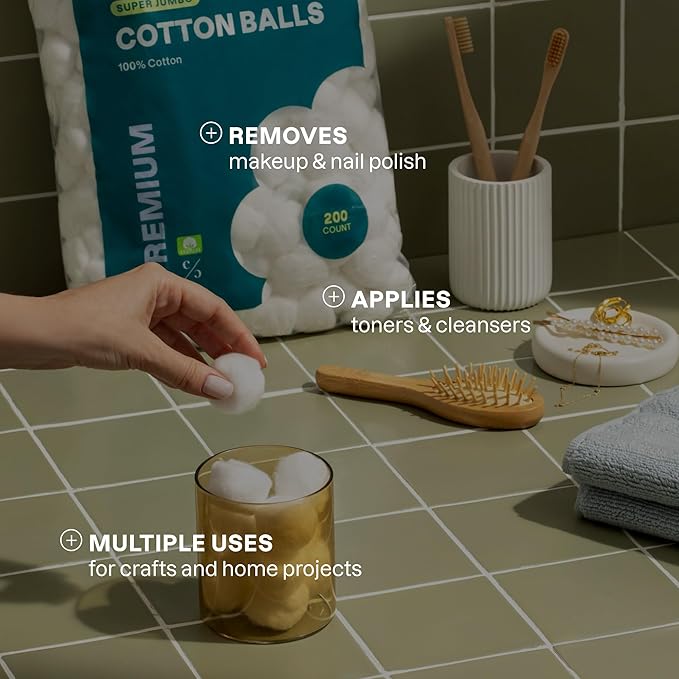 Cliganic Super Jumbo Cotton Balls (400 Count) - Hypoallergenic, Absorbent, Large Size, 100% Pure