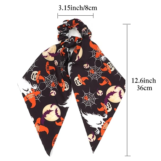 Halloween Hair Ties for Women Girls Spooky Witch Hat Bat Pumpkin Hair Scrunchies Moon Hair Tie Ribbon Hair Bows Halloween Hair Accessories