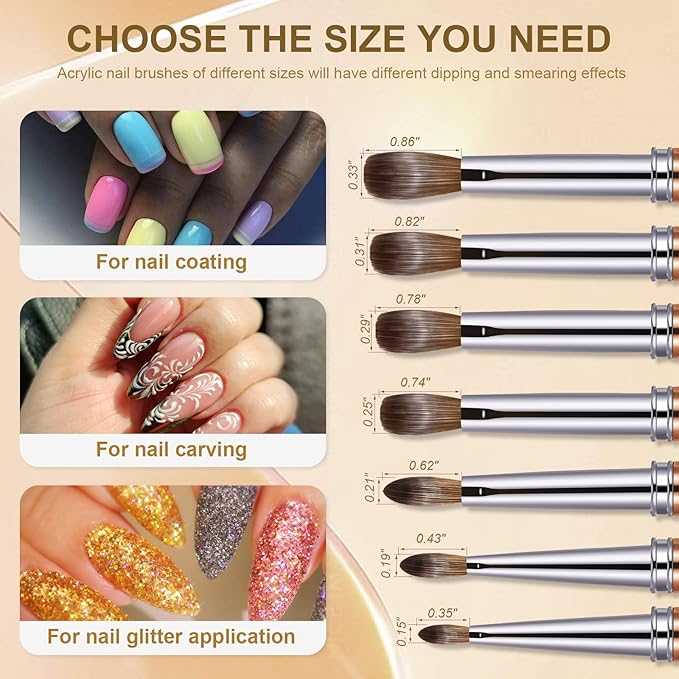 Acrylic Nail Brush Size 8, 100% Real Kolinsky Art Nail Brush for Acrylic Powder Application, Handmade Women Manicure Nail Extension Tool for Professional DIY Home Salon and Beginners