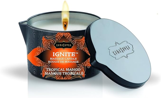 KAMA SUTRA Ignite Massage Candle with Coconut Oil and Soy Based Wax-Free Formula – Tropical Mango Scented, 6 oz/170 g