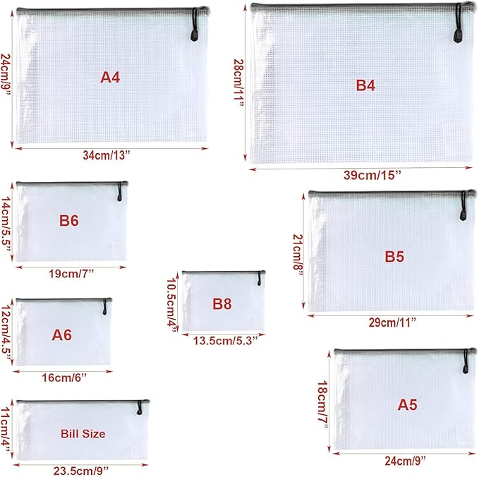 Oaimyy-12 Pcs A6,Mesh Zipper Pouch Document Folders Bag Zipper Zip File Folders,Puzzle Bags for Organizing Storage (Black, 4.5"x 6")