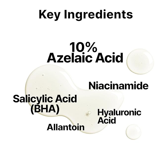 10% Azelaic Acid Serum with Niacinamide, Salicylic Acid, Allantoin, Rosacea Treatment for Face Redness Relief, Reduce Cystic Acne Scar, Pimples, Non-Comedogenic, Korean Skincare, 1Fl Oz