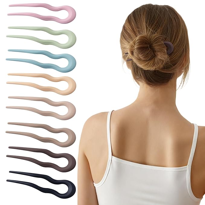 Sunolga 8PCS French Hair Pins for Thick Hair, Fashion French Pins Hair Styling, Matte French Hairpin for Women Fine Hair Accessories, French Twist Pin Wavy U Shaped Holiday Gifts