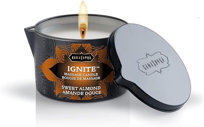 KAMA SUTRA Ignite Massage Candle - Coconut Oil and Soy Based - Sweet Almond, 6 oz/170 g Sore Muscle Massage Oil - Moisturizing - Natural Therapy Oil - Warming, Relaxing, Sensual Massage