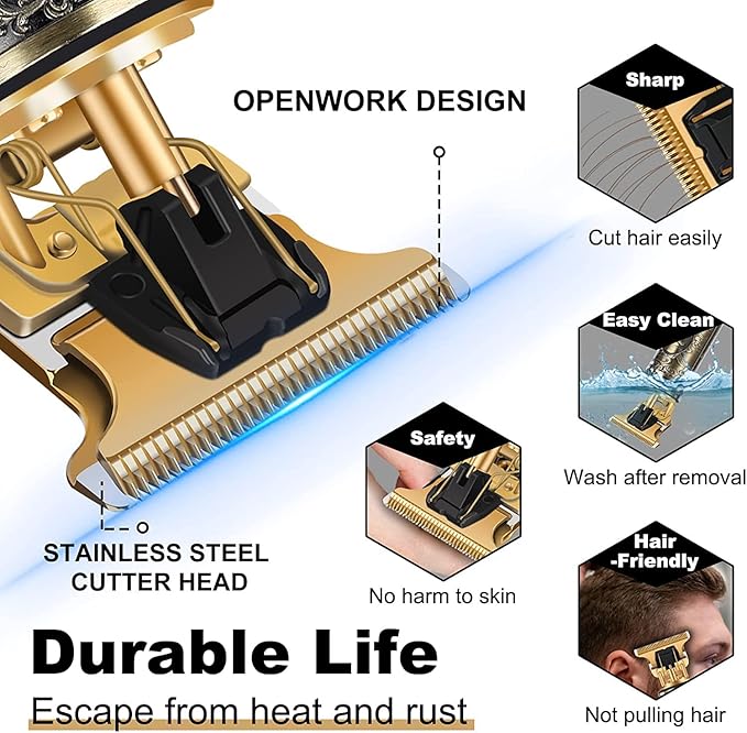 Hair Clippers for Men - Cordless T-Blade Trimmer - Professional Haircut & Grooming Kit - Rechargeable - LCD Display (Figure-03)