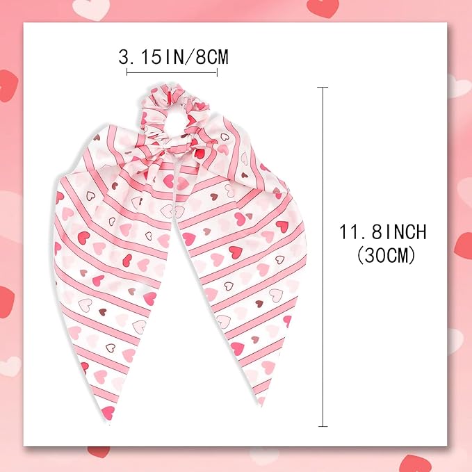 Valentine's Day Hair Ties Pink Heart Stripes Hair Scrunchies for Women Teen Girls Elastic Love Hair Tie Ribbon Valentine's Day Hair Bows Hair Accessories Gifts