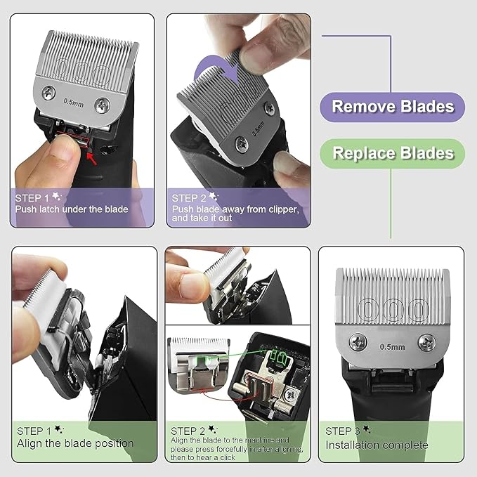 Professional Detachable Replacement Ceramic Blades set,compatible with oster Classic 76/Star-Teq/Power-Teq andi A*dis AGC,BDC,BGC,MBG Series Clippers (size 0A)