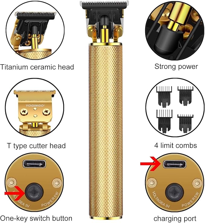 Hair Clippers for Mens Zero Gapped Cordless Hair Trimmer T-Blade Trimmer Professional Haircut & Grooming Kit Rechargeable Edgers Clippers Hair Trimmer Shaver Cutting Kit with LCD Display (Gold)