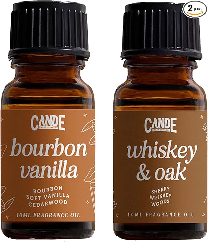 CANDECraftCo Premium Fragrance Oil – Diffuser Oils Fragrances Scented for Home, Candle Soap Making Supplies, Aromatherapy Blends for House (0.34 Fl Oz) (2-Pack, Bourbon Vanilla & Whiskey & Oak)