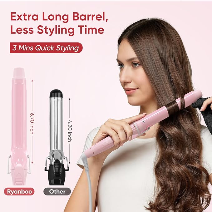 1.25 Inch Curling Iron, 5 Temperature Settings, Professional Spring Hair Iron for All Hair Types, Max 430℉ with Heat Resistant Mat (1 1/4 Inch Pink)