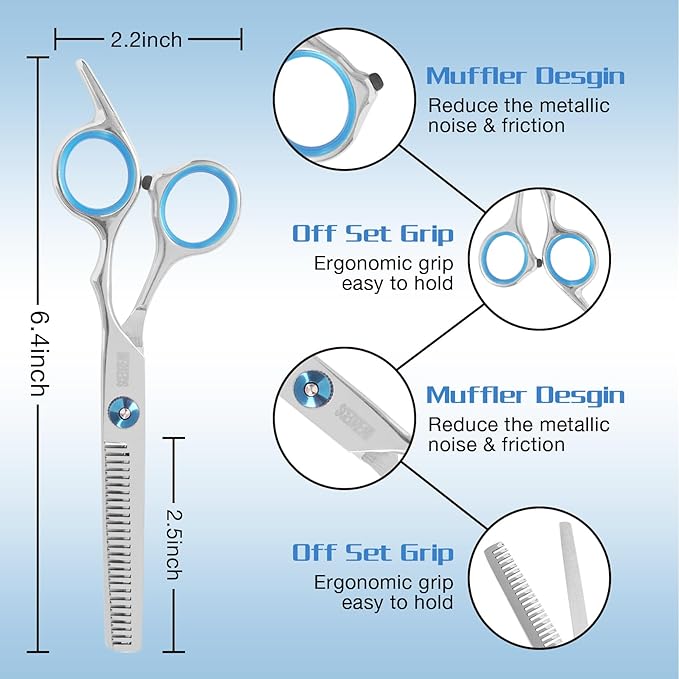 10-Piece Hair Cutting Scissors Kit - Professional Set with Thinning Scissors, Comb, Cape, Clips, Leather Bag for Barber, Salon, Home