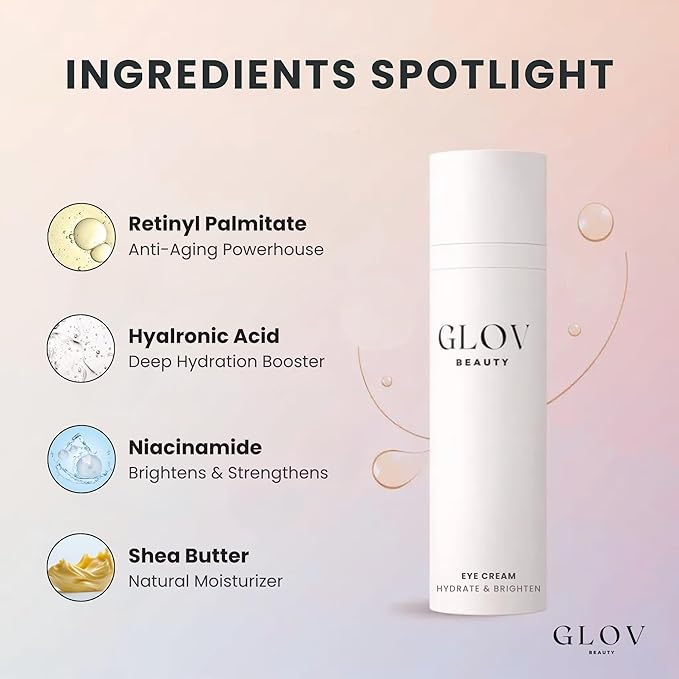 Glov Beauty - Hydrate & Brighten Eye Cream - Anti-Aging Under Eye Cream for Dark Circles, Wrinkles & Puffiness - With Retinyl Palmitate, Sodium Hyaluronate & Niacinamide - All Skin Types