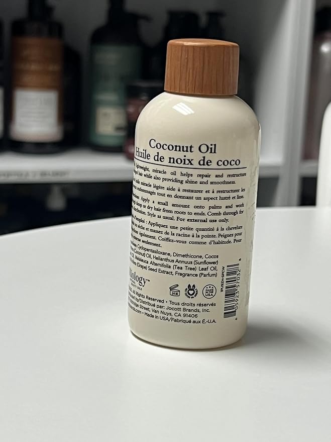 Oliology Coconut Hair Oil - Meds Split Ends, Controls Frizz, Hydrates & Softens - Lightweight Formula Helps Repair Distressed Hair from Heat Styling & Treatments | Made in USA & Paraben Free (4oz)