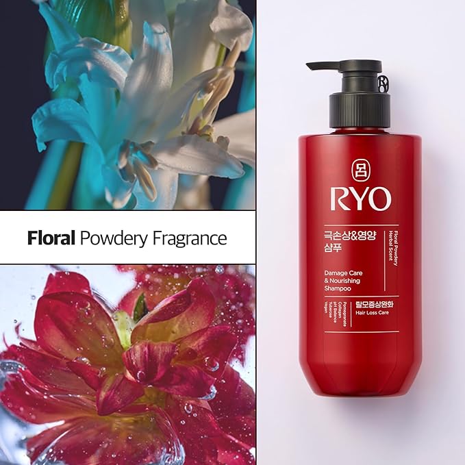 RYO Damage Care & Nourishing Shampoo with Korean Ginseng & Caffeine - Repair and Moisturizing, Anti Loss Care, Strengthening hair roots, 16 Fl Oz.
