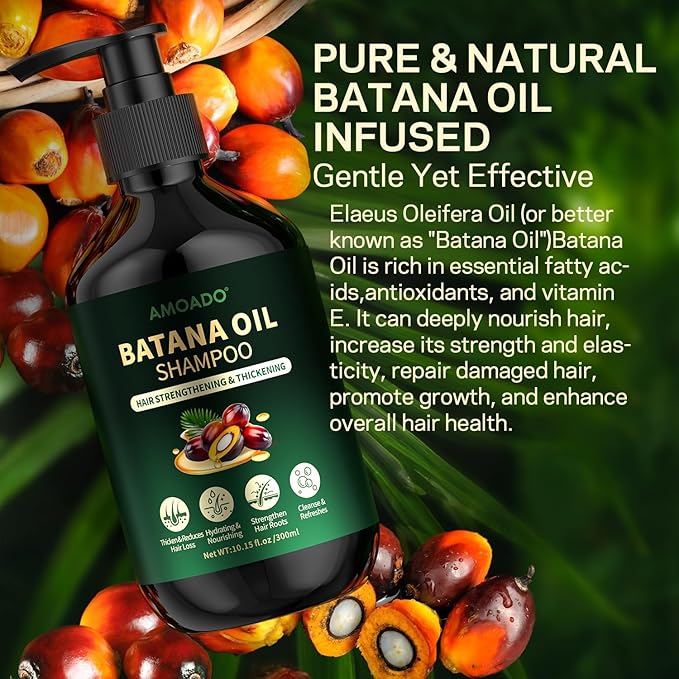 Batana Oil Shampoo for Hair Growth, Strengthening, Thickening, Sulfate Free Hair Shampoo for Women & Men with Thinning Hair & Hair Loss, Infused Rosemary, Tea Tree Oil & Mint, 10.15 fl.oz