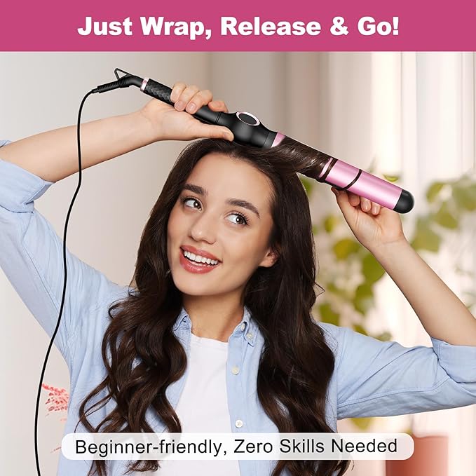 1.25 Inch Curling Wand for Long Hair, Extra Long Barrel Ceramic Hair Wands, 7 Adjustable Heats, 110-240V Dual Voltage Thick Wand Curling Iron, 60 Minutes Auto Shut Off
