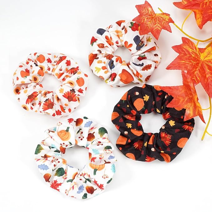 Thanksgiving Day Hair Scrunchies Soft Fall Turkey Harvest Elastic Hair Ties Autumn Hair Accessories Scrunchy Elastics Hair Bands Gifts Ponytail Holder Accessories for Women Girls