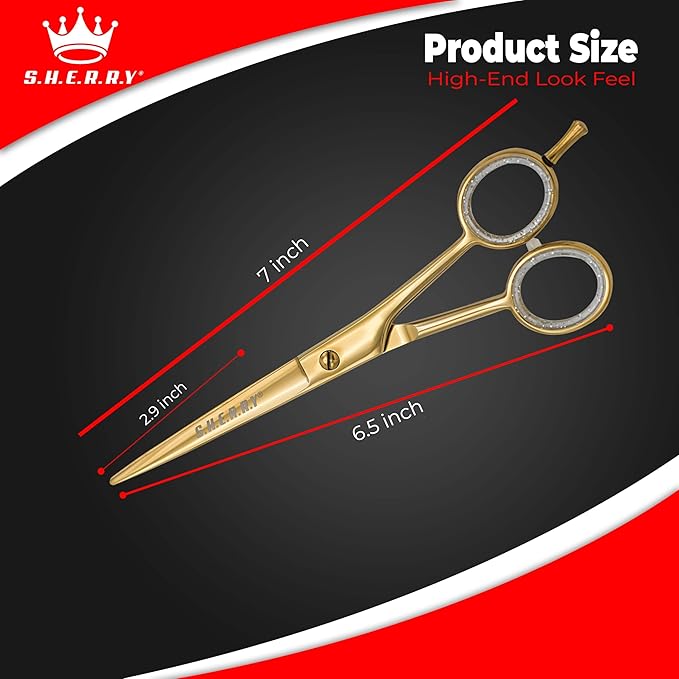 Professional Barber Shears 6.5” – High Carbon Stainless Steel Hair Cutting Scissors with Razor Sharp Edge for Salon & Home Use by S.H.E.R.R.Y (Gold, 6.5)