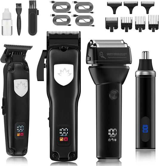 Professional Hair Clippers for Men, Cordless Hair Clippers T-Blade Trimmer Nose Hair Trimmer Electric Shaver Set, Haircut Grooming Kit with LED Display, for Barber, Ideal Gift for Him