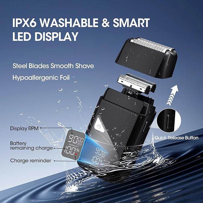 Hair Clippers for Men Professional, 7500Rpm Beard Trimmer, IPX6 Waterproof Electric Shavers 3 in 1 Hair Cutting Kit for Men, Cordless Barber Clipper Set with LED Display for Mens Gifts