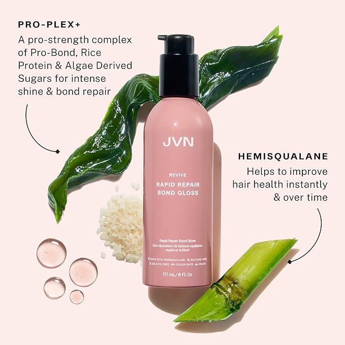 JVN Revive Rapid Repair Bond Gloss, 6 Fl Oz, Hair Shine Gloss Serum and Bond Repair Treatment, Repairs Damaged, Color Treated, or Fragile Hair, Silicone Free