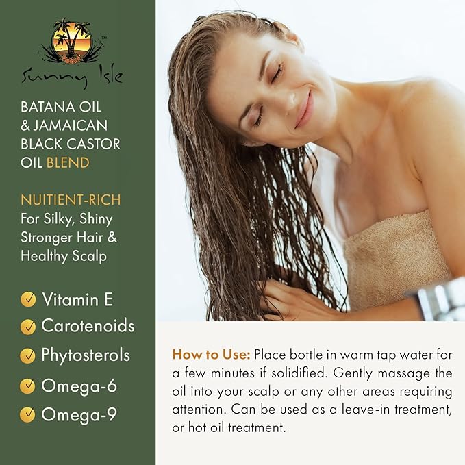 Sunny Isle Batana Oil Infused with Jamaican Black Castor Oil 4oz | Anti-Thinning Double Growth Formula