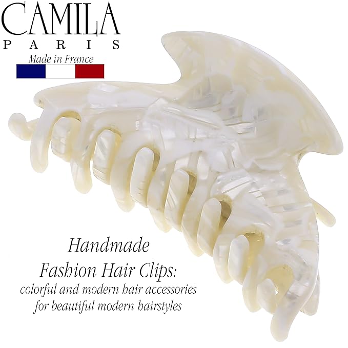 Camila Paris CP3266 French Hair Clip for Women, Small 2.75 inch Handmade, White, Girls Hair Claw Clips Jaw Fashion Durable Styling Hair Accessories for Women, Strong Hold No Slip Grip. Made in France
