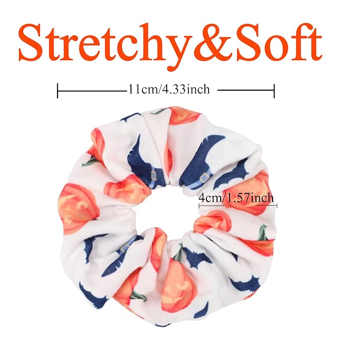 12PCS Halloween Hair ScrunchiesPumpkin Skull Ghosts Bat Star Moon Witch Hat Candy Candle Spider Web Hair Ties Elastics Scrunchy Gifts Ponytail Holder Accessories for Women Girls