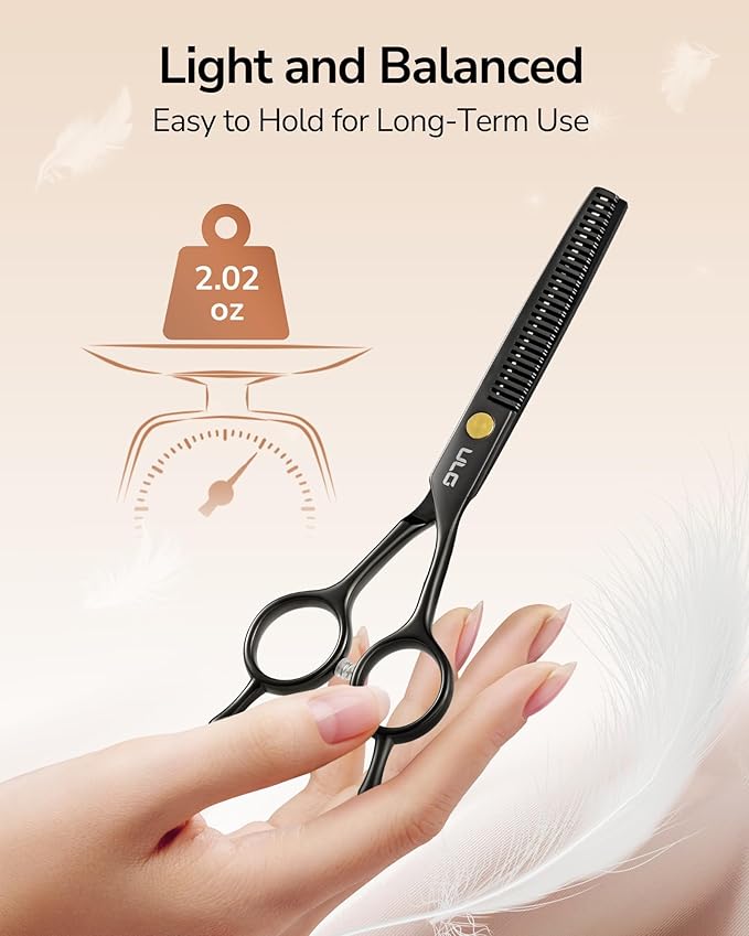 ULG 6.5" Professional Texturizing & Thinning Shears with Haircut Comb, Ultra Sharp Japanese Stainless Steel, Ambidextrous Ergonomic Handle for Barbers, Stylists, Salon & Home Use, Black