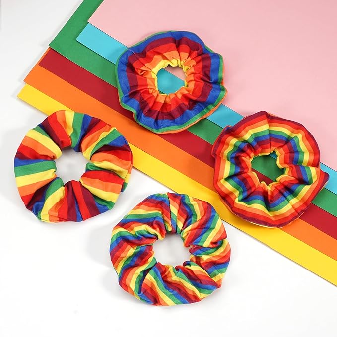 4pcs Rainbow Hair Ties Colorful Pride Hair Scrunchies for Women Girls LGBT Gay Elastic Stripe Rainbow Ponytail Holder Gifts Hair Accessories