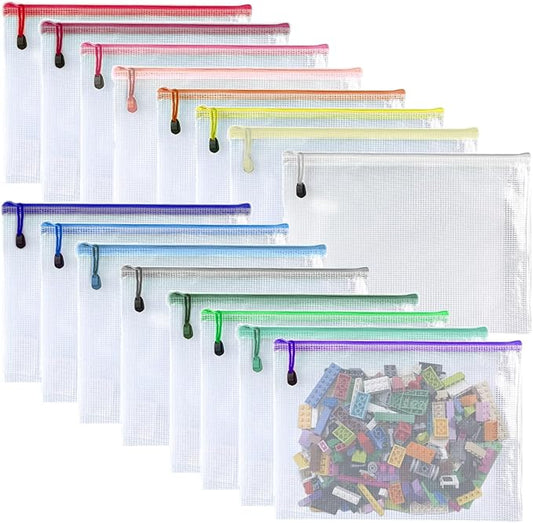 Oaimyy-16Pcs, 7" x 11" inches Mesh Zipper Pouch, Plastic Zip File Folders Puzzle Bags for Organizing,for Office Supplies,Travel,Home Storage-Multicolor