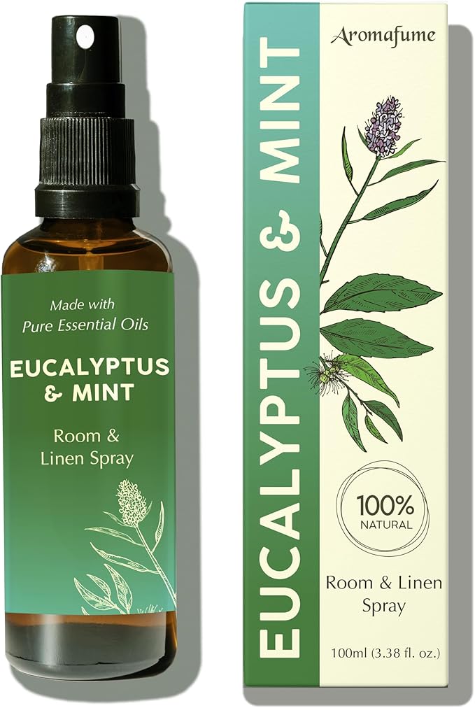 Eucalyptus & Mint Room, Linen & Pillow Spray by Aromafume | 100ml/3.38fl oz | with Pure Eucalyptus & Mint Essential Oil | Aromatherapy | Mist for Bedding, Fabrics - Aurabelle