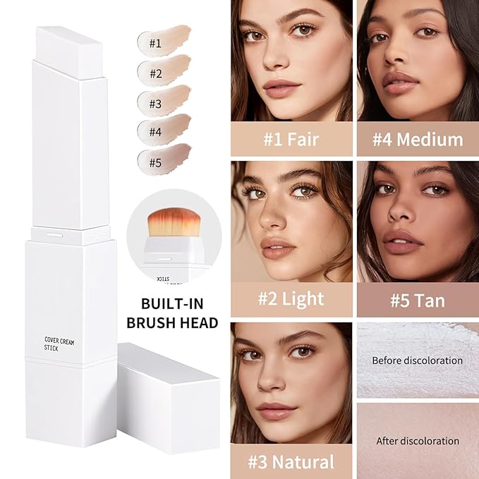 AKARY Blance Cover Cream Stick, Korean Portable Color Changing Foundation Stick, Hydrating Concealer Base Makeup, Dual-Ended with Brush, Portable Blur Pores Even Skin Tone for All Skin Types, #1 Fair