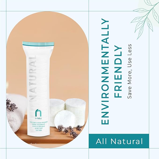 R-Neu Premium [Turkish] Cotton Rounds, 800 Count, Stitched, Waffle Textured, 100% Pure & Natural Cotton Pads for Face, Hypoallergenic Makeup Remover (8 Pack of 100)