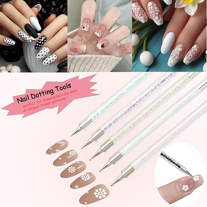 11Pcs Nail Art Brush Set, Dual Tipped Silicone Nail Tools, Nail Art Sculpture Pen, Crystal Handle Liner Brushes, Acrylic & Gel Nail Brush, Dotting Pens for Home and Professional Nail Salon