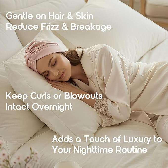 100% Mulberry Silk Bonnet for Sleeping, Adjustable Tie Closure for Women, Breathable Hair Wrap for Hair Protection