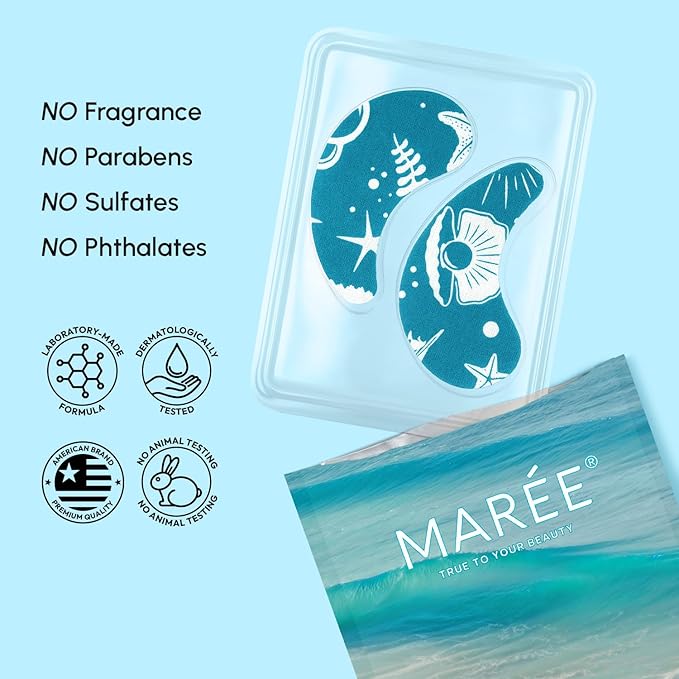 MAREE Hydrating Under Eye Patches for Puffy Eyes and Dark Circles – Marine Collagen & Caffeine Eye Patches – Brightening Eye Patche with Niacinamide – Depuffing Eye Mask for Dark Circles and Puffiness