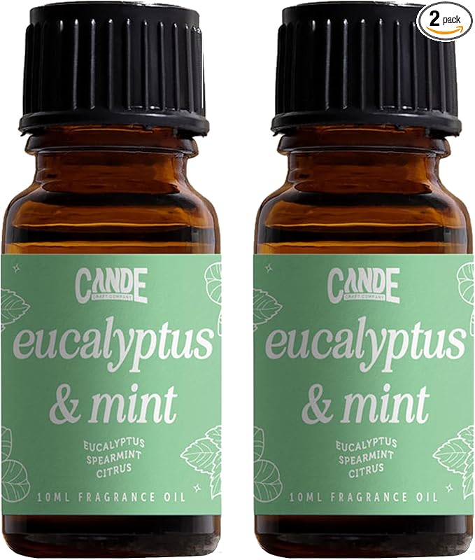 CANDECraftCo Premium Fragrance Oil – Diffuser Oils Fragrances Scented for Home, Candle Soap Making Supplies, Aromatherapy Blends for House (0.34 Fl Oz) (2-Pack, Eucalpytus & Mint)