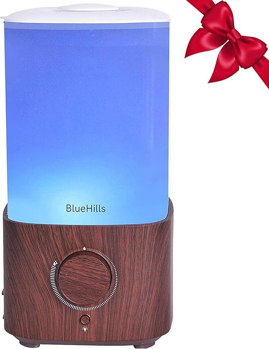 BlueHills Premium 2300 ML XL Large Essential Oil Diffuser Humidifier Combo for Large Room Home Huge Coverage Area 2 Liter Capacity Huge Diffuser with Décor LED Lights Square Dark Wood Grain - L003