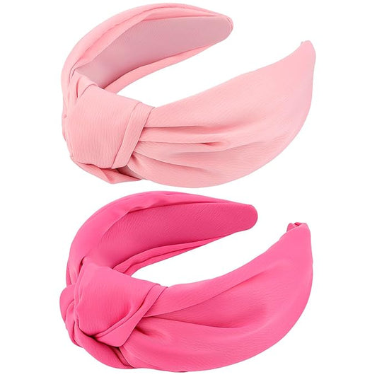 VELSCRUN Headbands, 2 Pcs Wide Knotted Hairbands for Women in Pink and Red, Satin Hair Accessories for Washing Face, Hairbands for Women, Hairband Gifts for Women Gilrs