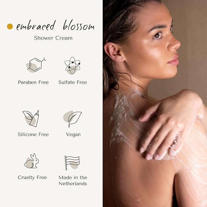 Embraced Blossom Shower Cream | Dutch Made & Formulated | Nourishing Body Wash for All Skin Types | Sweet Scent of Neroli, Orange Blossom & Jasmine 200 ML